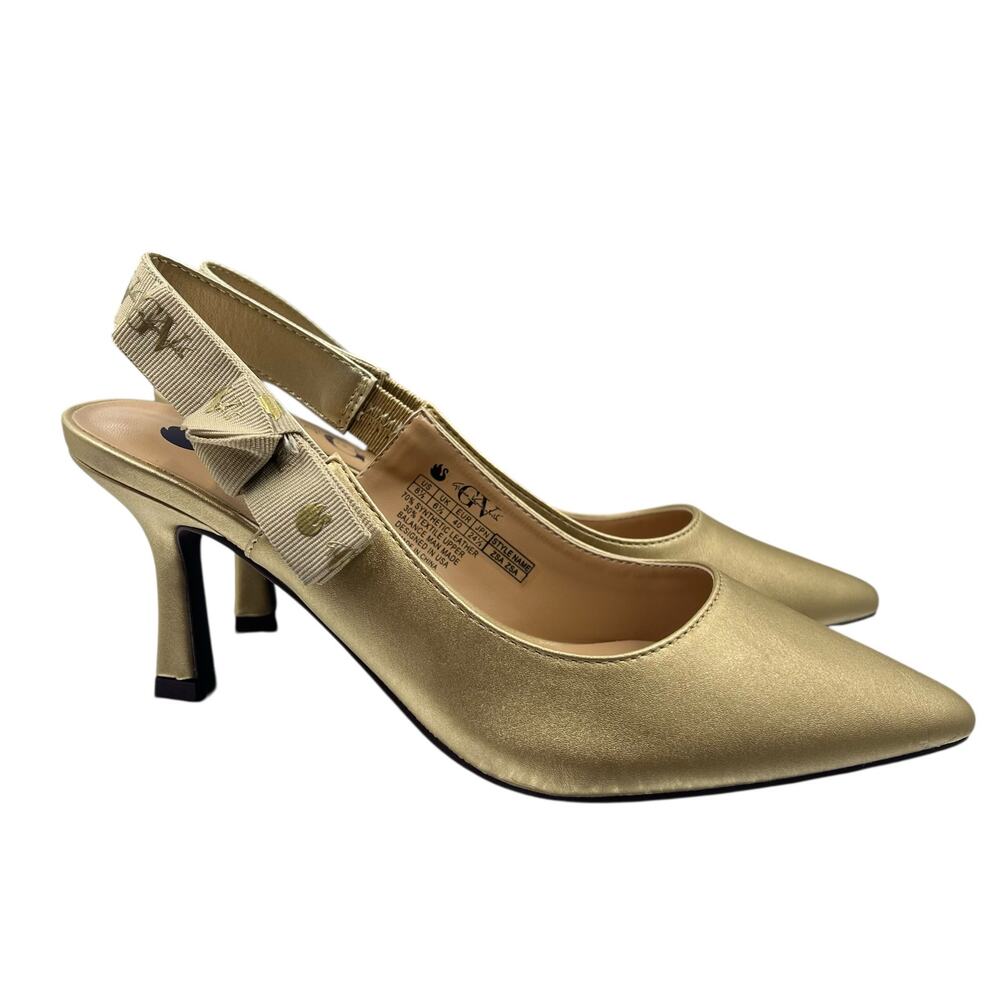 NIB Coquette Gold Ribbon Bow Gloria Vanderbilt Zsa Zsa Slingback Heels Sz 8.5